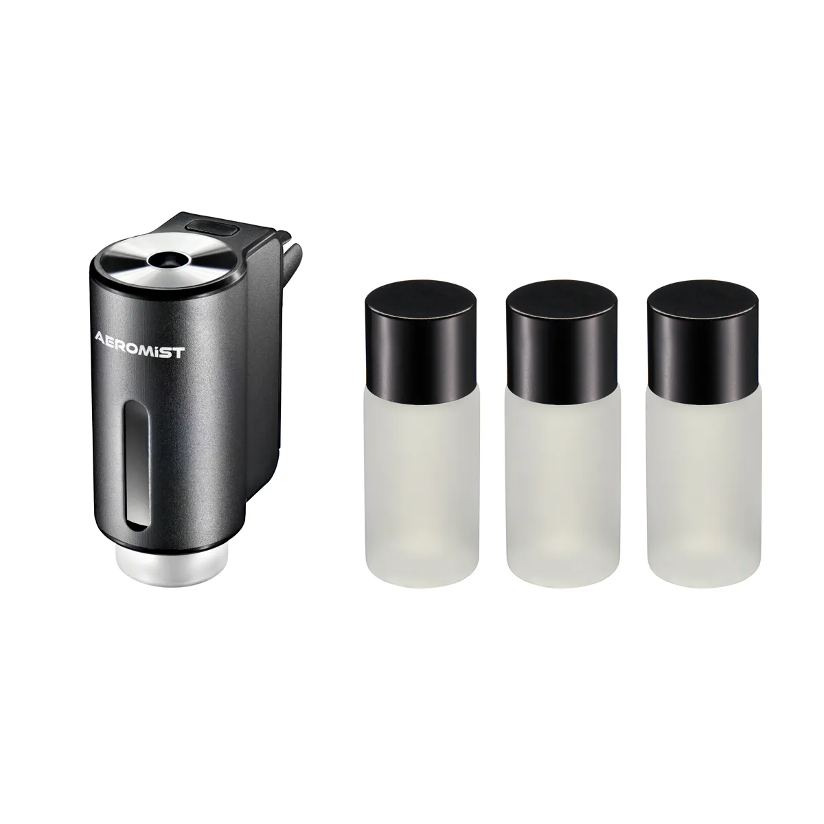 AeroMist diffuser shown with fragrance bottles